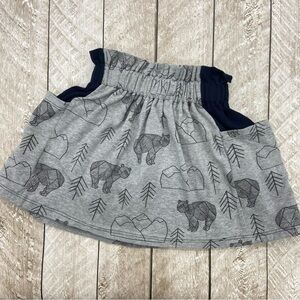 Charcoal Bear Print Kids Paperbag Skirt